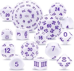 15 Pieces Complete Polyhedral D3-D100 (White and Purple)